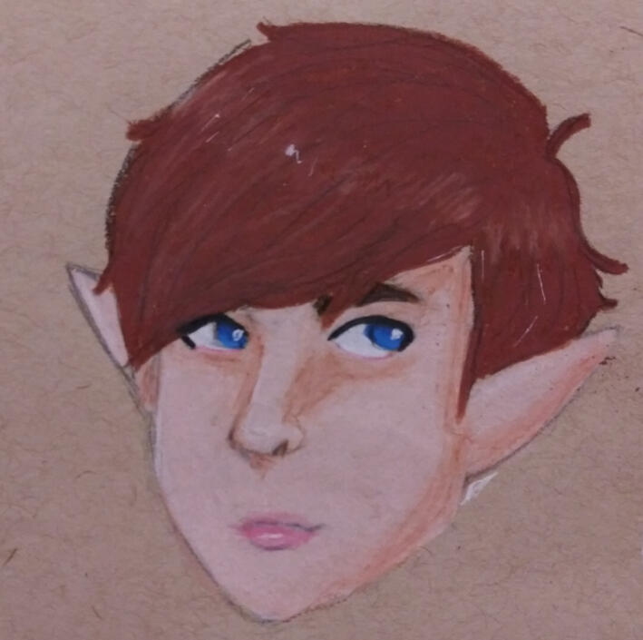 Elf boy, colored pencil in tan paper