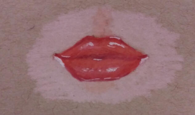 Colored pencil lips on tan paper
