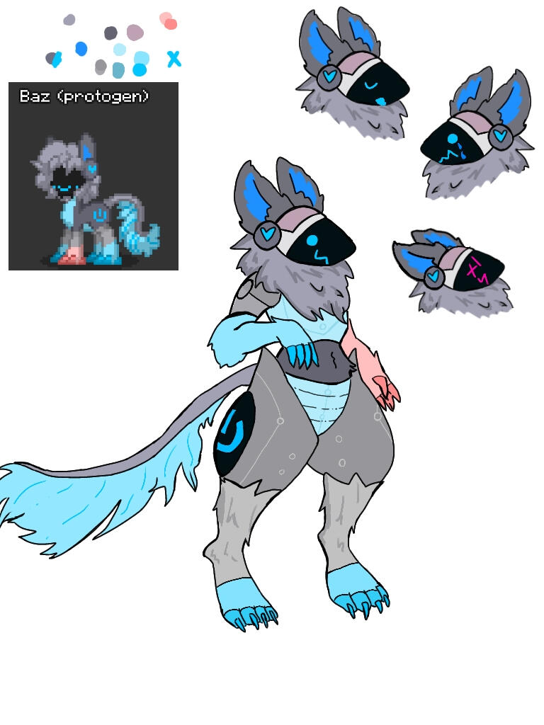 A ref sheet for Baz, full body pose was based on someone's art.